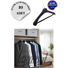 10 Adet Ev Tipi 44 cm Siyah Plastik Ceket Askısı Takım Elbise Askısı Kıyafet Askısı