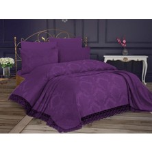 Fransız Dantelli Kure Tek Kişilik Yatak Örtüsü 2 Parça Mürdüm