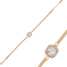 14 Ayar Altın Balık Sırtı Taşlı Baget Bileklik