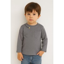 Unisex Çocuk Happiness Nakışlı Cepli Fitilli Kaşkorse Tişört