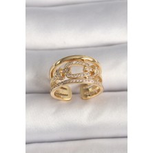 Pirinç Gold Renk Ayarlanabilir Zirkon Taşlı Gemici Düğümü Model Kadın Yüzük - TJ-BYK3605