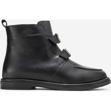 Dericlub Kadın Bilek Boy Düz Taban Bot Gerçek Deri Rc 40236 Siyah