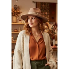 Bohem Dokunuşlu Şeritli Kahve Fedora Şapka