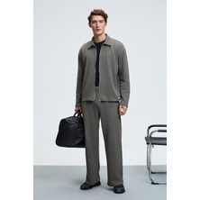 Grimelange LACHLAN Erkek Waffle Özel Dokulu Kordonlu Süs Etiketli Koyu Gri Pantolon