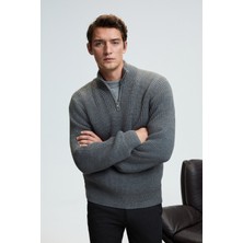 Grimelange BERNARDO Erkek Yarım Fermuarlı Dik Yaka Triko Antrasit Kazak