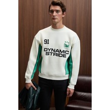 Grimelange MONTY Erkek Yuvarlak Yaka Baskılı Omuzları Yeşil Renkte Relaxed Fit Ekru Sweatshirt