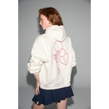 Grimelange JASSES Kadın Oversize Nakışlı Kapüşonlu Beyaz Sweatshirt