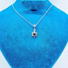 Papatya Model Zirkon ve Oltu Taşı Tasarım 925 Ayar Gümüş Kolye