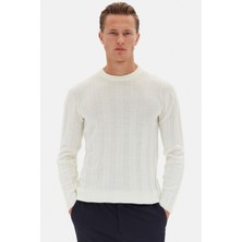 Twn Slim Fit Ekru Rib Örgü Kazak Erkek Bisiklet Yaka Günlük Kullanım İçin 3EC063302441M