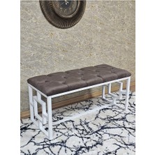 Beyaz Boyalı Içi Kareli Diktörtgen 100 cm x 40 cm Oturak Puf - Bench - Makyaj Oturağı - Oturak Kahverengi Renk 100 x 40 Boyut/ebat