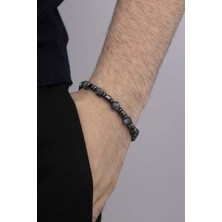 Gümüş Pazarım  Gri Jasper Taşı Hematit Geçişli Doğal Taş Erkek Bileklik