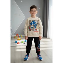 Sonic Desenli Krem Renk Erkek Çocuk Eşofman Takım