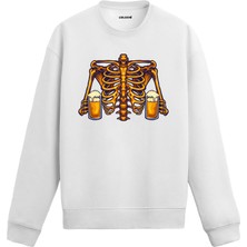 Colermi Iskelet Figürlü Bira Tasarım Baskılı Unisex Sweatshirt