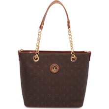 Tergan Kahve Print Kadın Omuz Çantası - S1WPR0000801-R1P