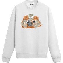 Colermi Üç Kafatası ve Gül Baskılı Unisex Sweatshirt