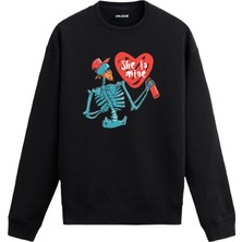 Colermi Grafiti Kalp ve Iskelet Figürlü Tasarım Baskılı Unisex Sweatshirt
