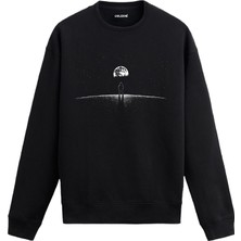 Colermi Ay Manzarasında Yalnız Astronot Uzay Tasarım Baskılı Unisex Sweatshirt
