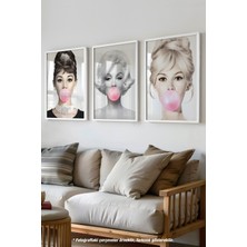 Hepburn, Monroe, Bardot 3'lü Beyaz Çerçeveli Poster, Tablo Seti No:28