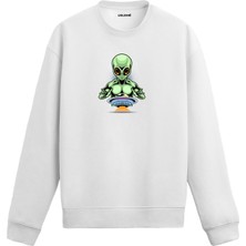 Colermi Uzaylı ve Uçan Daire Baskılı Unisex Sweatshirt