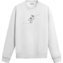 Colermi Uzayda Oyuncak Roketle Yüzen Astronot Uzay Tasarım Baskılı Unisex Sweatshirt