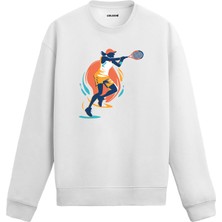 Colermi Havada Vuruş Yapan Kadın Tenisçi Tasarım Baskılı Unisex Sweatshirt