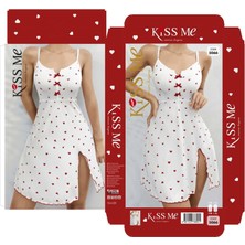 Kadın Beyaz Kırmızı Kalp Desenli Askılı  Elbise 5066