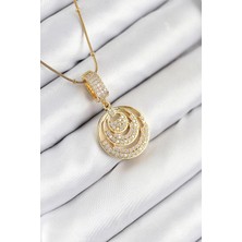 316L Çelik Zirkon Taşlı Çember Model Gold Renk Kadın Kolye - TJ-BKO10542
