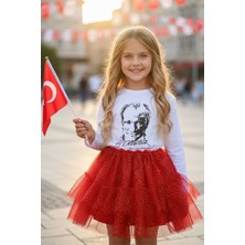 Kız Çocuk Kırmızı Tütü Etek Yaldızlı Astarlı ,23 Nisan 19 Mayıs 29 Ekim Eteği , Simli Kırmızı Etek