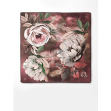 Bordo Çiçek Desenli Twill Ipek Eşarp