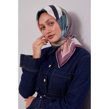 Lila Geometrik Desen Pamuk Eşarp