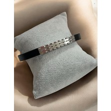 Erkek Siyah Çelik Hasır Örme Hakiki Deri Bileklik