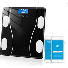 Akıllı Dijital Tartı, Yağ, Su, Kas ve Vücut Kitle Ölçer, Pil Dahil, Şık Siyah Tasarım