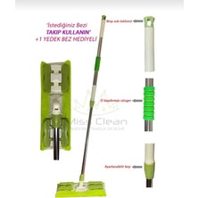 Yeşil Mikrofiber Mandallı Mop, Yedek Bez Hediyeli, Fayans ve Duvar Temizliği