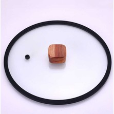 Bien Black 20 cm Silikon Çerçeveli Tencere Tava Cam Kapak, Akasya Ağacı Kulplu Mutfak