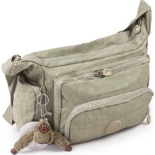 Krinkıl / Klinkır Su Geçirmez Kumaş Çok Gözlü Çapraz Kol ve Omuz Postacı Çantası Bej 116G