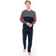 Erkek Bisiklet Yaka Uzun Kollu Pijama Takımı S26930 Cepli