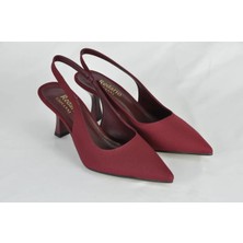 Kadın Vişne Saten Arkası Açık Mat  Topuklu