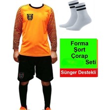Kaleci Çocuk Forması Turuncu Omuz Kol Sünger Destekli 4 Parça Forma Şort Çorap Bileklik Hediye