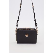 Siyah Çift Fermuarlı Ayarlanabilir Omuz Çantası