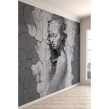 Toprağın Sessizliği Çatlaklardan Doğan Heykel Yüz Gri Antrasit Tek Parça Duvar Kağıdı