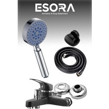 Siyah Banyo Bataryası Duş Başlığı Hortumu ve Mafsalı Set