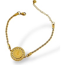 Altın Renk Çeyrek Detaylı Çelik Bileklik