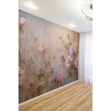 Pastel Gül Desenli Yağlı Boya Efektli Romantik Tekstil Duvar Kağıdı