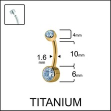 Aida Jewelss Yüksek Kalite G23 Titanium Çift Zirkon Taşlı Titanyum Göbek Piercingi