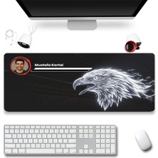 Sonictouch Kişiye Isme Özel Kartal Figürlü Siyah Beyaz Fotoğraflı Xxl Dikişsiz Gamer Klavye Mousepad 40X90CM