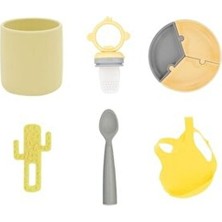 6'lı Set Puzzle Tabak, Kaktüs Sarı, Bardak Sarı, Kaşık Gri, Mama Önlüğü Sarı, Püre