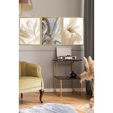 Linacci Üçlü Gold Alüminyum Metal Çerçeveli Camlı Poster Tablo Seti 30 x 40 Krem Gül Kurusu Tema