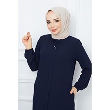 Tesettür Giyim Krep Kumaş Ferace Yaka Bağcıklı Lacivert