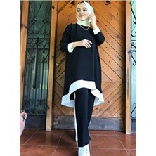 Aysun Aydemir Siyah Betaz Ikili Eşofman Takım Kadın Uzun Kol Günlük Stil Dokuma Kumaş