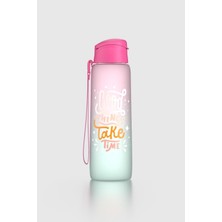 Renga Pera Çift Renk Yazı Desenli 820 ml Askılı Mat Tritan Matara 912134 Fuşya-Turkuaz